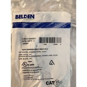 NEW Belden 7FT CAT 6+ Bonded Pair Patchcord 16 White 1 Blue SEALED C601109007
